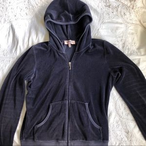 Juicy Couture Navy Velour Silver Sparkle ZipHoodie